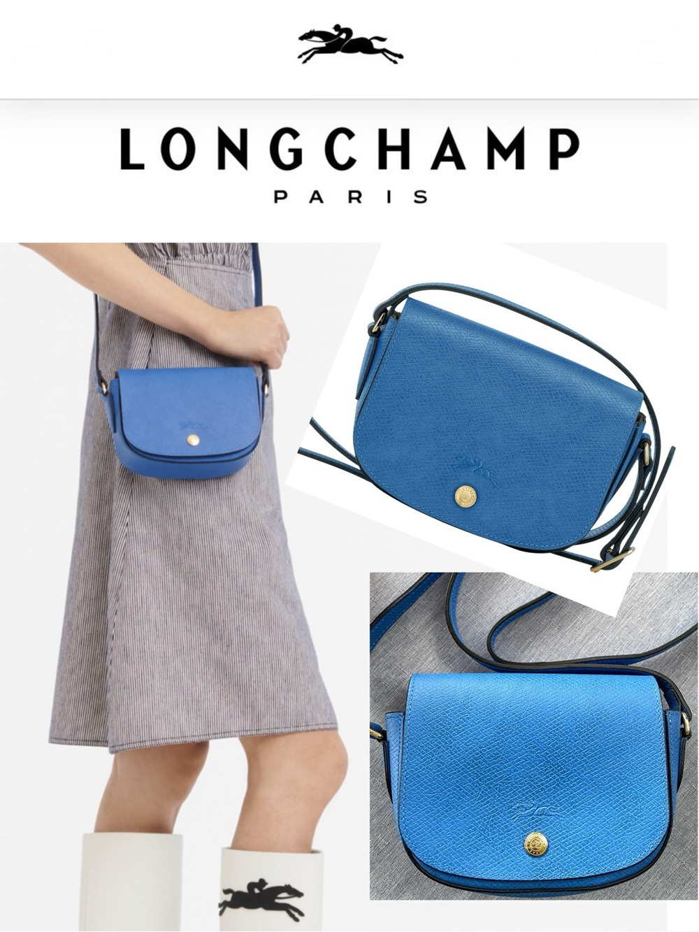 Longchamp Blue Crossbody Saddle Bag